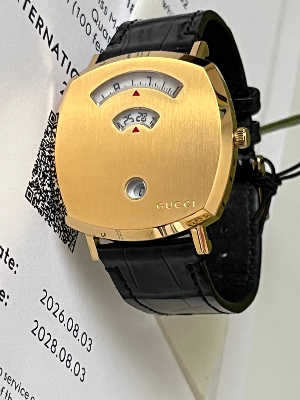 Gucci Grip YA157446 Yellow Gold PVD case 3 Window Stainless Steel Alligator Blac